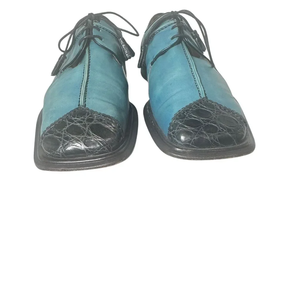 Paolo De Marco By Mezlan Genuine Crocodile Blue Split Square Toe Size 10 Rare